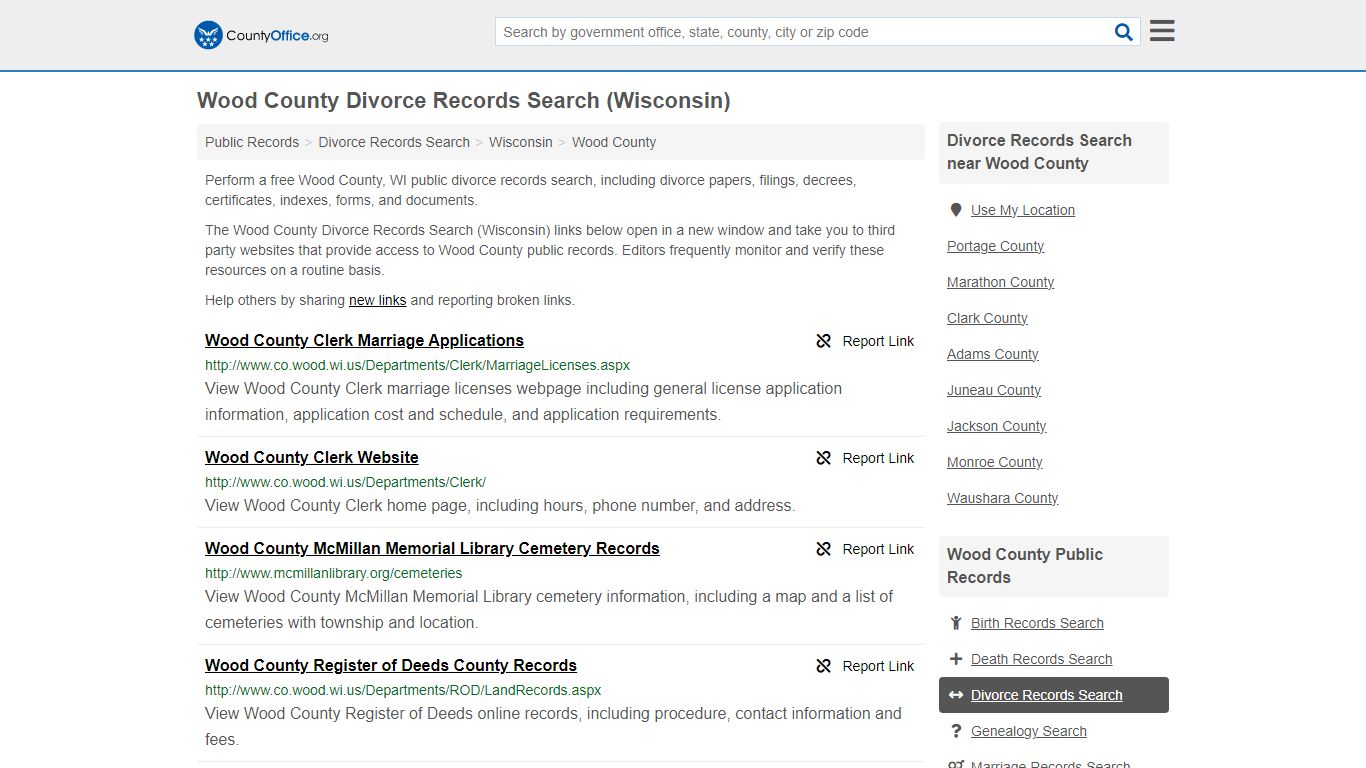 Wood County Divorce Records Search (Wisconsin) - County Office