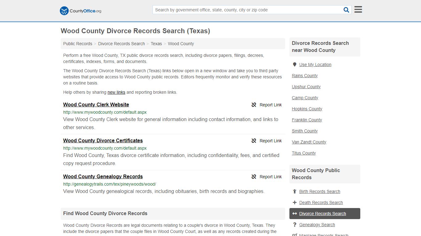 Wood County Divorce Records Search (Texas) - County Office